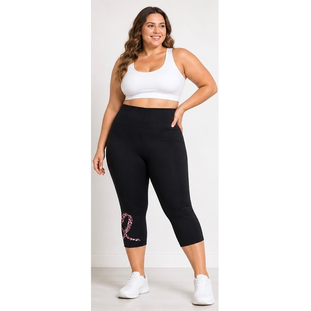 Lane Bryant Livi Active Leggings 18/20 Black Breast Cancer Floral NWT Activewear
